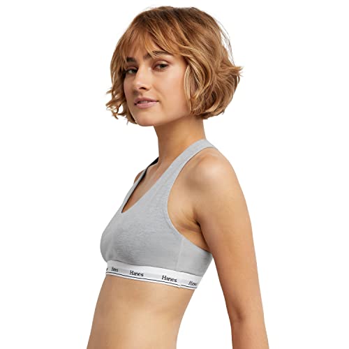 Hanes Women's Originals Racerback Bralette Pack - Large Black & Concrete Heather, Breathable Cotton, 2-Pack