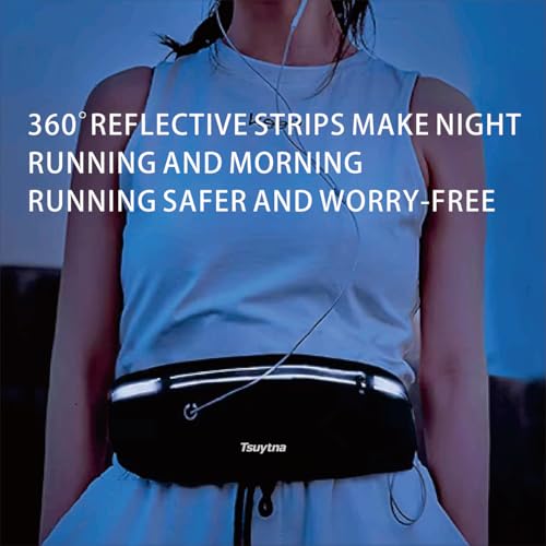 Black Running Belt for Women & Men with Water-Resistant Phone Holder, 3 Pockets, Reflective Safety Design