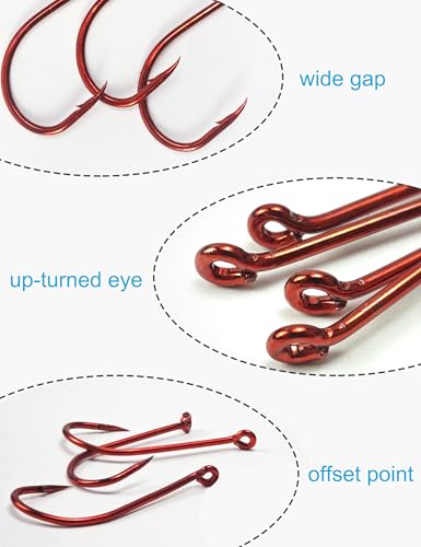 Red Offset Octopus Fishing Hooks - High Carbon Steel Circle Hooks for Saltwater & Freshwater - 175pcs