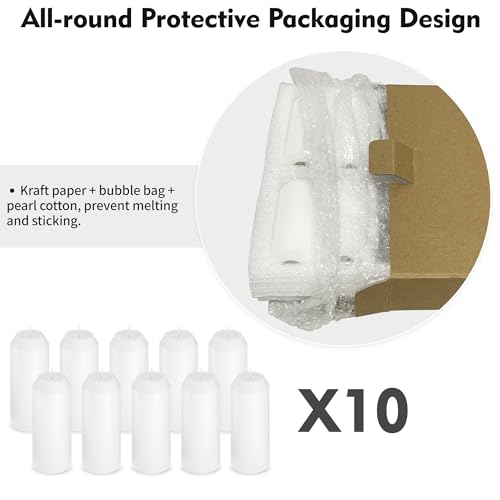 10 Pack Emergency Candles for Power Outages White Unscented 3 Inch Notch-Head