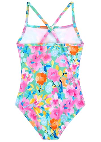 Girls 9-10 Years Pink Floral Crossback One-Piece Swimsuit - Toddler Beach Swimwear