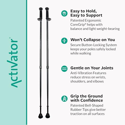 Adjustable Walking Poles for Balance & Rehab - Lightweight, Collapsible, Ergonomic Handles