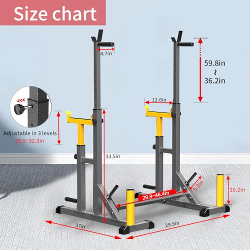 K KiNGKANG Adjustable Squat Rack & Bench Press Home Gym Load 690LBS Gray/Yellow