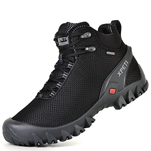 Men's Hiking Boots - XPETI TERRA Mid Waterproof Outdoor Footwear Black 10