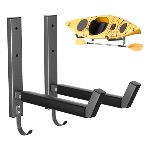 Wall-Mounted Kayak Rack for 1 Kayak - Heavy-Duty Garage Storage with Paddle Hooks