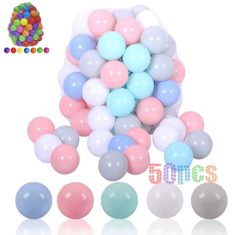 Plastic Ball Pit Balls 50 Pack for Baby Toddler Kids - 5 Macaron Colors
