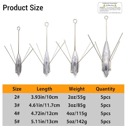 2oz 5 Pcs Sputnik Sinker Fishing Weights Lead Surf Casting Tackle