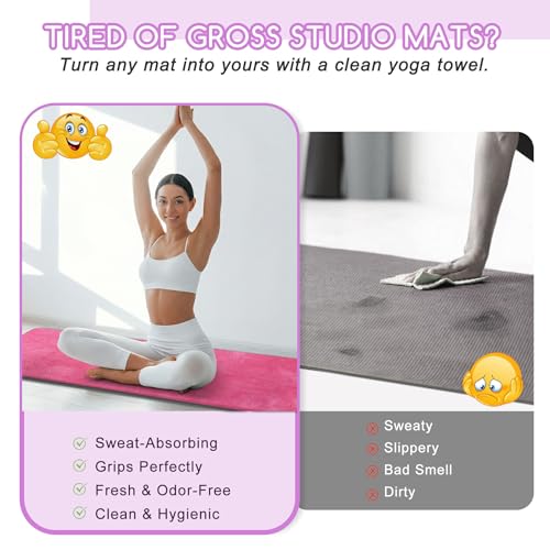 Dark Pink Extra Thick Yoga Mat Towel 72x27.5 Inch Non-Slip Sweat Absorbent