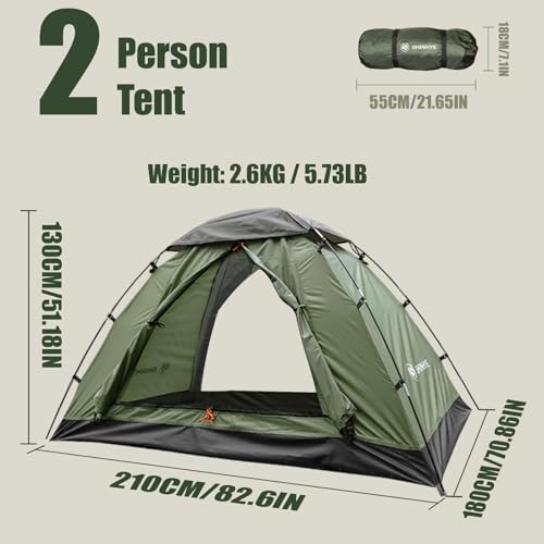 Green 2-Person Backpacking Tent - Ultralight Waterproof Camping Shelter