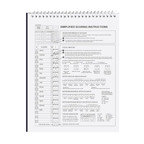 Baseball Softball Scorebook 35 Games Vertical 8.5 x 11 Inch with Stickers