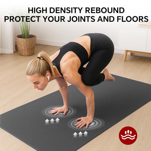 Stepwaver Extra Large 6'x4' Yoga Mat - Black, 0.32" Thick Non-Slip Workout Mat