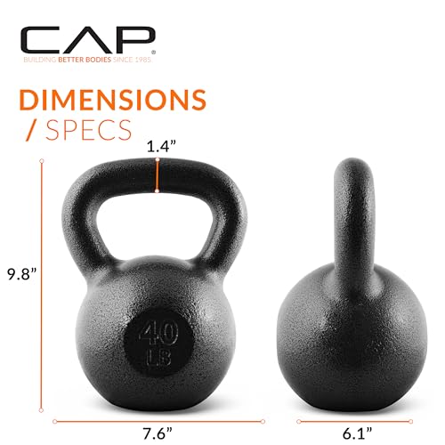 CAP Barbell Cast Iron Kettlebell 40 lbs - Solid Durable Workout Equipment