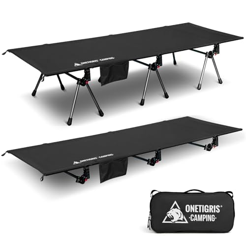 ONETIGRIS Supranubis Camping Cot Black - Height Adjustable Lightweight Folding Bed for Hiking, Travel, Beach, Office Nap