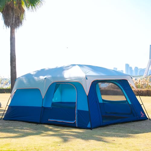 Family Camping Tent 14 Person with 3 Rooms & Doors - Dark Blue