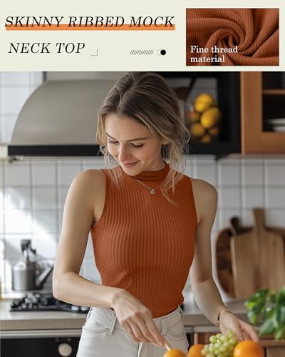 Women's Sleeveless Turtleneck Tops - 3 Pack Medium Black Dark Brown Pumpkin