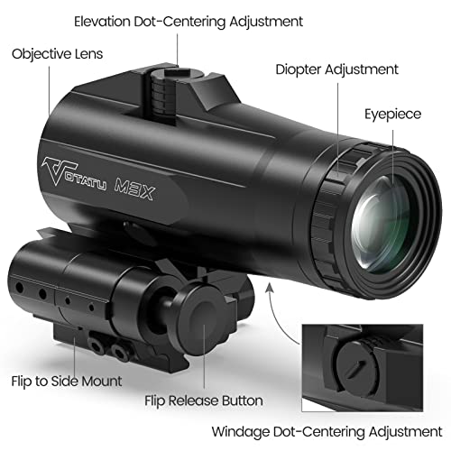 VOTATU M3X Red Dot Magnifier 3X with Flip Mount & Adjustable Focus