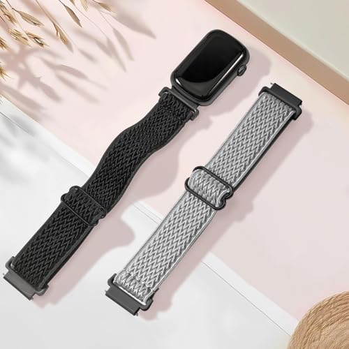 Black & Light Gray 16mm Nylon Stretchy Bands for Fitness Trackers - Compatible with HM08, D26, Slim Models