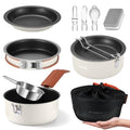 Odoland 10-Piece Camping Cookware Set Cream White Non-Stick Pots & Pans