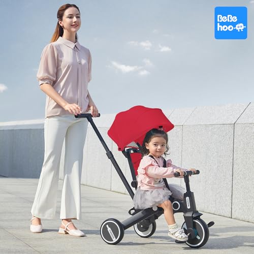 Red 7-in-1 Toddler Tricycle Stroller with Foldable Push Handle and Adjustable Seat