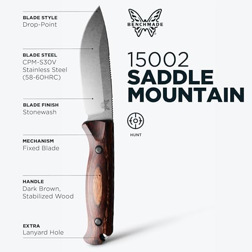 Benchmade Saddle Mountain Skinner Hunting Knife - Stabilized Wood, Stonewash Finish, S30V Steel Blade