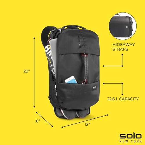 Solo New York Black Travel Backpack Duffel - Convertible Carry-On for Men & Women