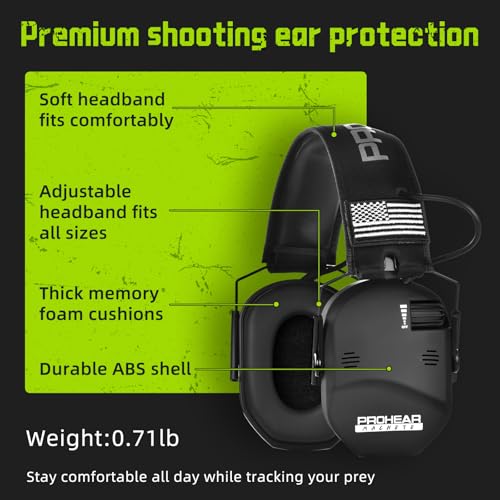 PROHEAR 022 Electronic Ear Protection for Shooting & Hunting - Black + Green, 29dB Noise Reduction, 4 Microphones
