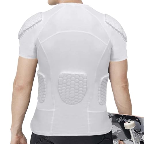 Mens White Padded Compression Football Shirt Impact Ribs Chest Protector Small