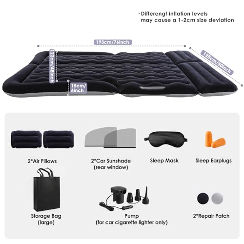 Inflatable Car Bed Mattress for SUV Sedan Truck & Minivan - Portable Travel Comfort Kit