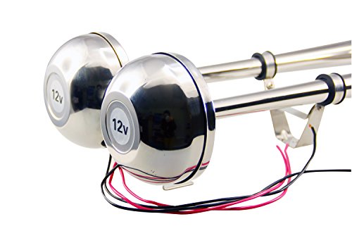 Pactrade Marine Stainless Steel Dual Trumpet Horn Set 12V 150dB for Boats & Vehicles