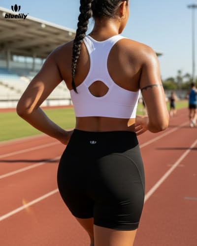 Large Black White Gray 3 Pack High Support Sports Bras for Women, Padded V Neck Seamless Racerback Yoga