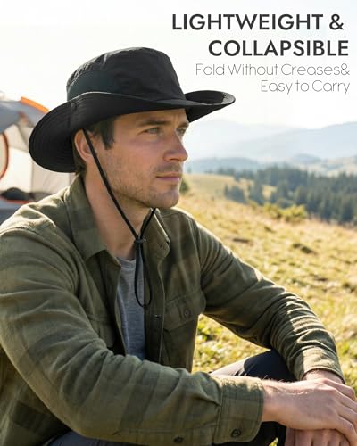 Wide Brim UV Sun Hat for Men Women Waterproof Bucket Hat Black - Sun Protection