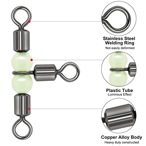 3-Way Fishing Swivels with Luminous Beads - 30 Pack, Saltwater & Freshwater