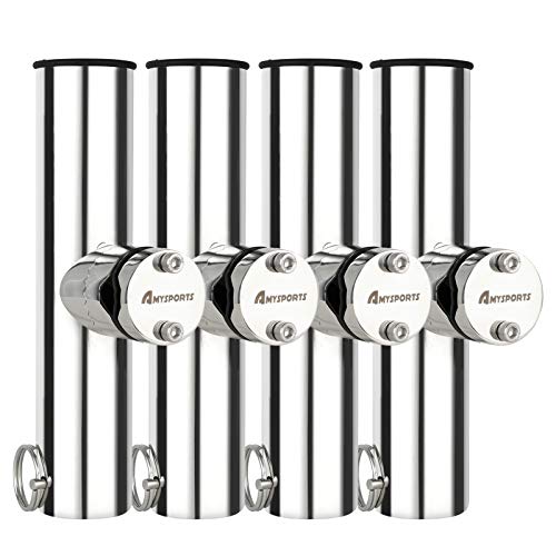 AMYSPORTS 4PCS Stainless Steel Trolling Rod Holders Side Mount Adjustable Kayak Boat