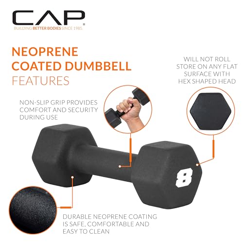 8 lb Pair Neoprene Dumbbells with Non-Slip Hex Design - CAP
