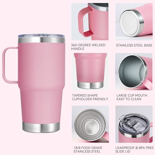 Pink 20 oz Stainless Steel Travel Tumbler with Handle - 12 Pack