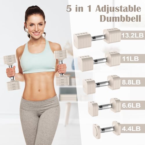 Adjustable Dumbbell Set 13.2LB Each Beige - Home Gym Equipment for Strength Training