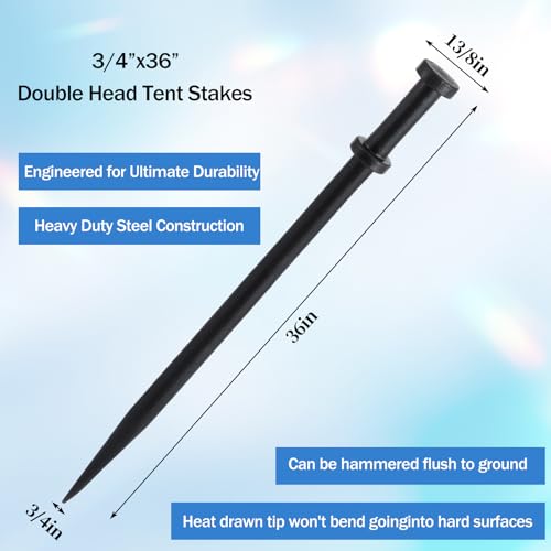 Double Head Steel Stakes 3/4 x 36 Inch Heavy Duty Ground Anchors - Pack of 4