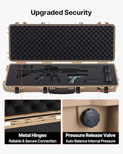 VEVOR 42 Inch Khaki Waterproof Hard Rifle Case with Wheels & 4 Layers Foam
