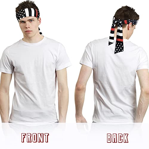 8-Pack American Flag Headbands, Adjustable Tie Sports Hair Wraps