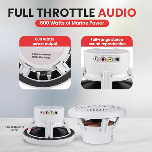 Pyle Snow 6.5-Inch Waterproof Marine Bluetooth Speakers - 600W Boat Audio