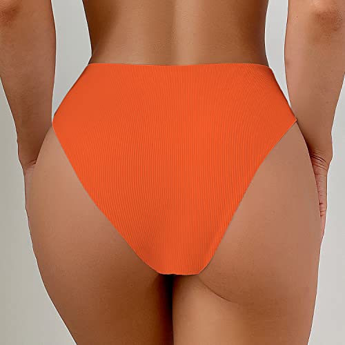 Leoparts Women's V Cut High Waisted Cheeky Bikini Bottoms - Large / Orange