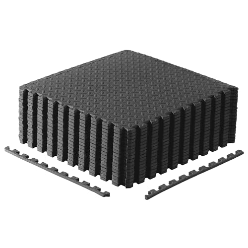 Diamond Black 24-Inch Interlocking EVA Foam Puzzle Gym Floor Tiles - 18 Pack