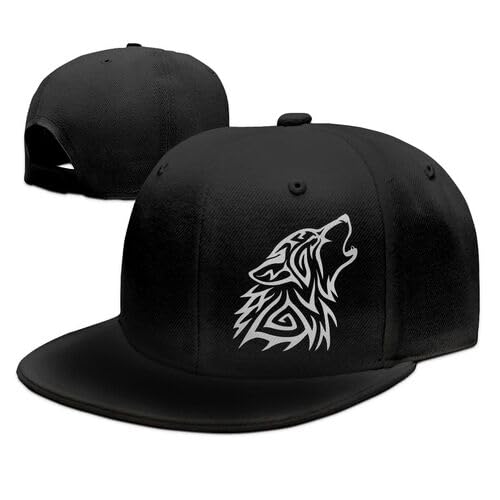 Wolf Snapback Flat Bill Hats, Birthday Gifts for Teen Boy Men Women, Adjustable Cotton Flat Brim Baseball Cap Black