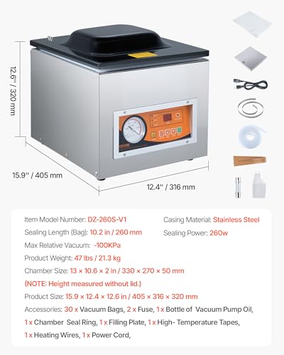 VEVOR Chamber Vacuum Sealer 120W Silver - Commercial Food & Meat Packaging Machine