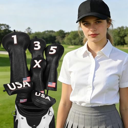 Patriotic Golf Head Cover Black Blade Putter USA Flag Interchangeable Tag