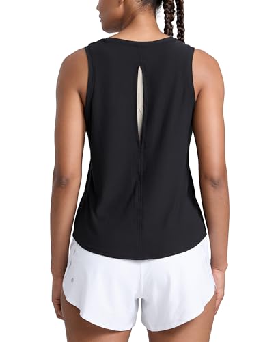 Open Back Workout Tank Top for Women - Small Black Cloudweight Fitness Top