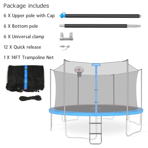 14FT Trampoline Enclosure Poles Replacement Set with Clamp & Hardware - Fits 6 Straight Poles - No Tool Needed
