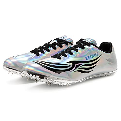 Men Women Kids Track and Field Shoes Sprint Running Sneakers - Silver 6