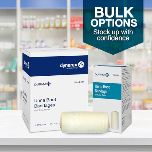 Unna Boot Bandages with Zinc Oxide - 4 Inch x 10 Yards, Case of 12 Rolls - Leg Ulcers & Edema Support, Variation of 12.0