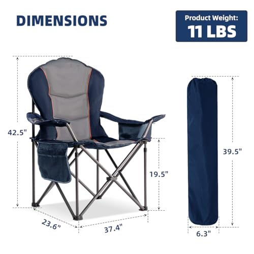 Heavy Duty Camping Chair with Side Table & Cooler Bag - Blue & Gray, 1 Pack